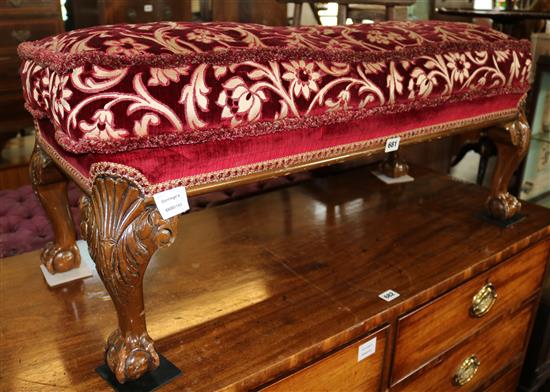 George III style mahogany footstool, on shell carved cabriole legs
